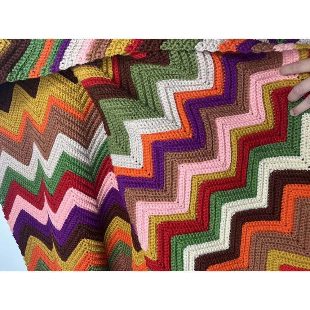Afghan Crochet Blanket Chevron Zig Zag Multi Color Blanket 48